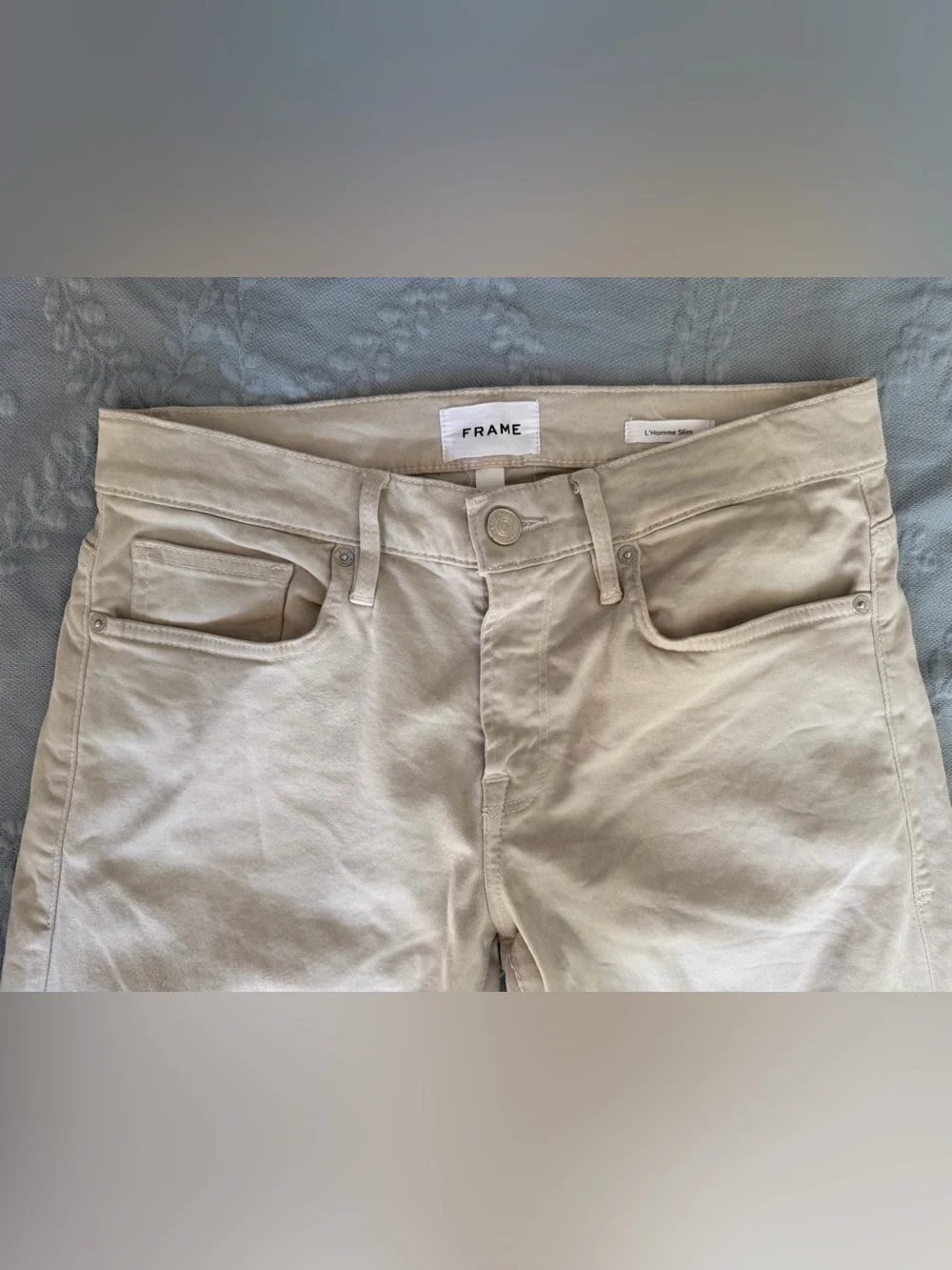 FRAME L'Homme Slim Brushed Twill Jeans Men's 30 Milk Beige Slim Fit Premium Pant